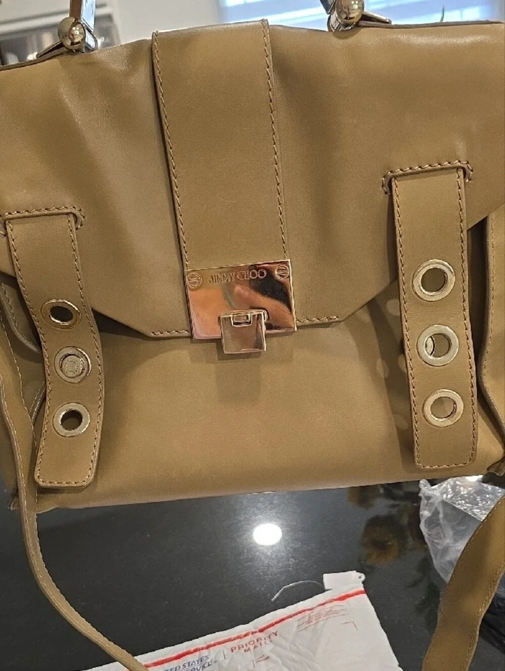Jimmy Choo Tan Leather Satchel with Gold Hardware